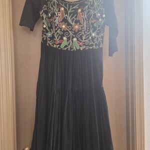 Passport Black Dress with Colorful Embroidery